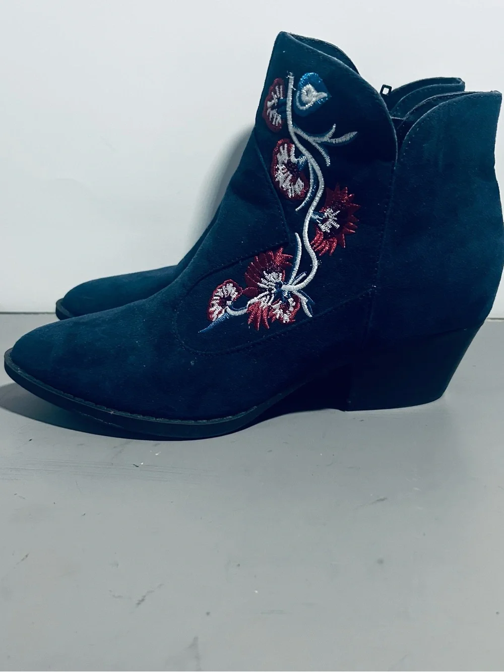 Carlos by Carlos Santana Navy Suede Layne Embroidered Wedge Booties